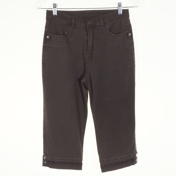 Women Size Small 28 Pants Capri  28 x 17 Brown Stretch Embroider Stud Boyfriend - Picture 2 of 8